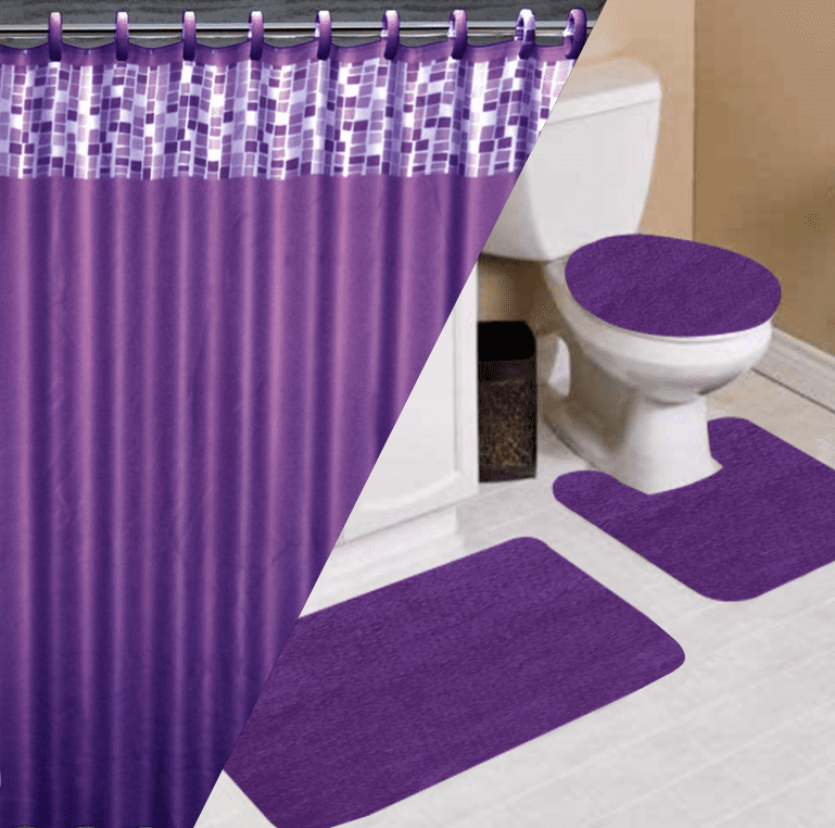 Cartoon Alphabet Door Bath Mat Toilet Cover Rugs Shower Curtain Bathroom Decor 