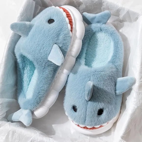 Plus Size 36-45 adult home shoes animal shark cloud slipper female male platform slipper eva winter warm fur shark shape shoe