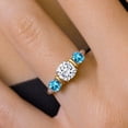 thumbnail image 4 of Gem Stone King 925 Silver and 10K Yellow Gold White Moissanite and Swiss Blue Topaz 3 Stone Engagement Ring for Women (1.82 Cttw, Cushion Cut 6MM and 4MM, Available in Size 5, 6, 7, 8, 9), 4 of 4