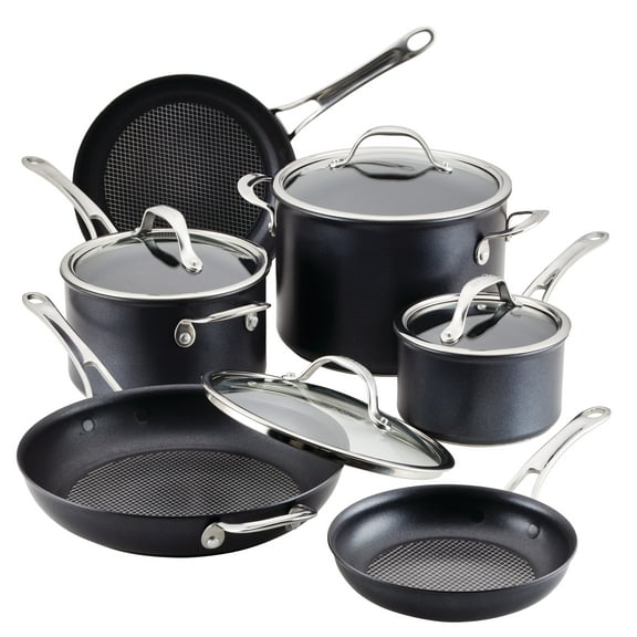 Anolon X Hybrid 10 Piece Nonstick Aluminum Nonstick Cookware Induction Pots and Pans Set, Charcoal Gray