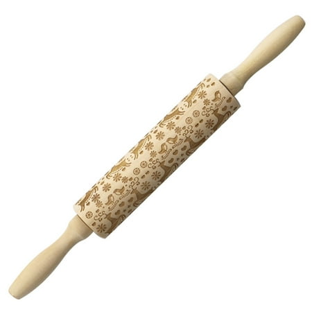 

Huntermoon Christmas Elk Printing Rolling Pin Wooden Laser Engraved Embossed Rolling Pin