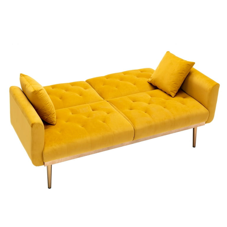 HOMEFUN 63.7 in Wide Mustard Yellow Velvet Upholstered 2 Seater