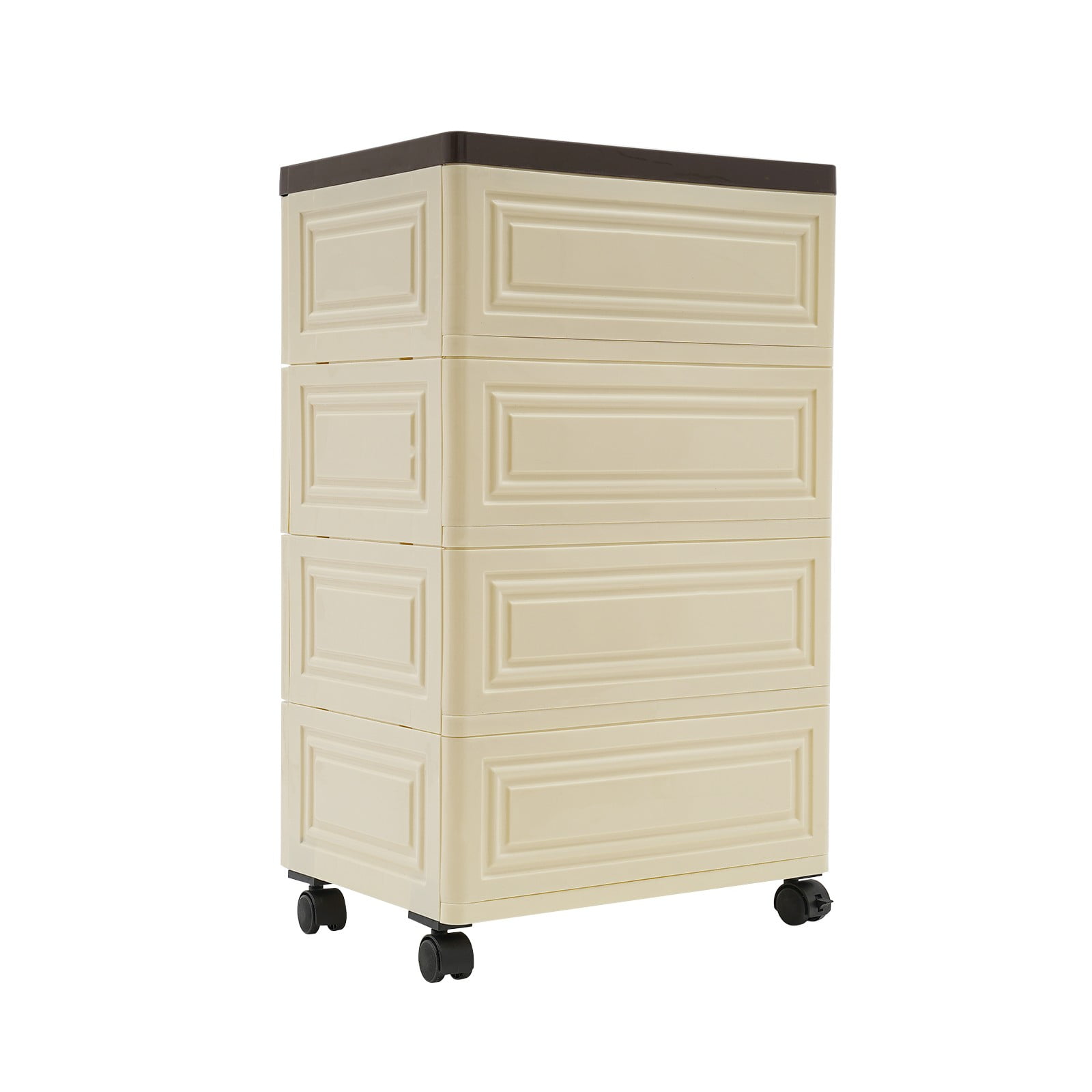Storage Box with 4 Drawers, 35cm Wide Cream Brown Rolling Cart, PP Plastic Organizer with Wheels & Brakes, Cabinet for Bedroom, Multi Layer Storage Furniture