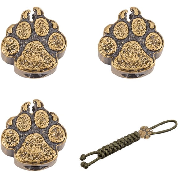 3Pcs Brass Paracord Beads Paw Print Spacer Beads Metal Large Hole Beads EDC European Beads Lanyard Cord Beads for Jewelry EDC String Pendant Parachute String Tool Hole: 5mm