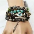 thumbnail image 6 of Eosunjian Ethnic Style Bracelet Blue Eye Alloy Feather Pendent Multilayer Beaded Wristband Women Men Bracelet Jewelry Accessories Gift Blue, 6 of 13