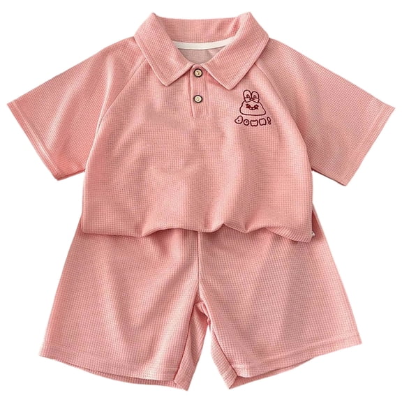 Tigivemen Summer Outfits Short Sleeve T Shirts 2Pcs Set for Toddler Girls Boys Lapel Cartoon Baby Clothes Pink,9-10 Years