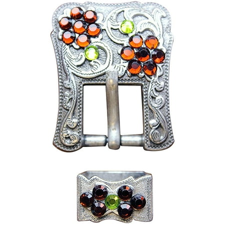 

71HS 32 Western Screw Back Concho Peridot Topaz Crystals Silver Buckle Belt