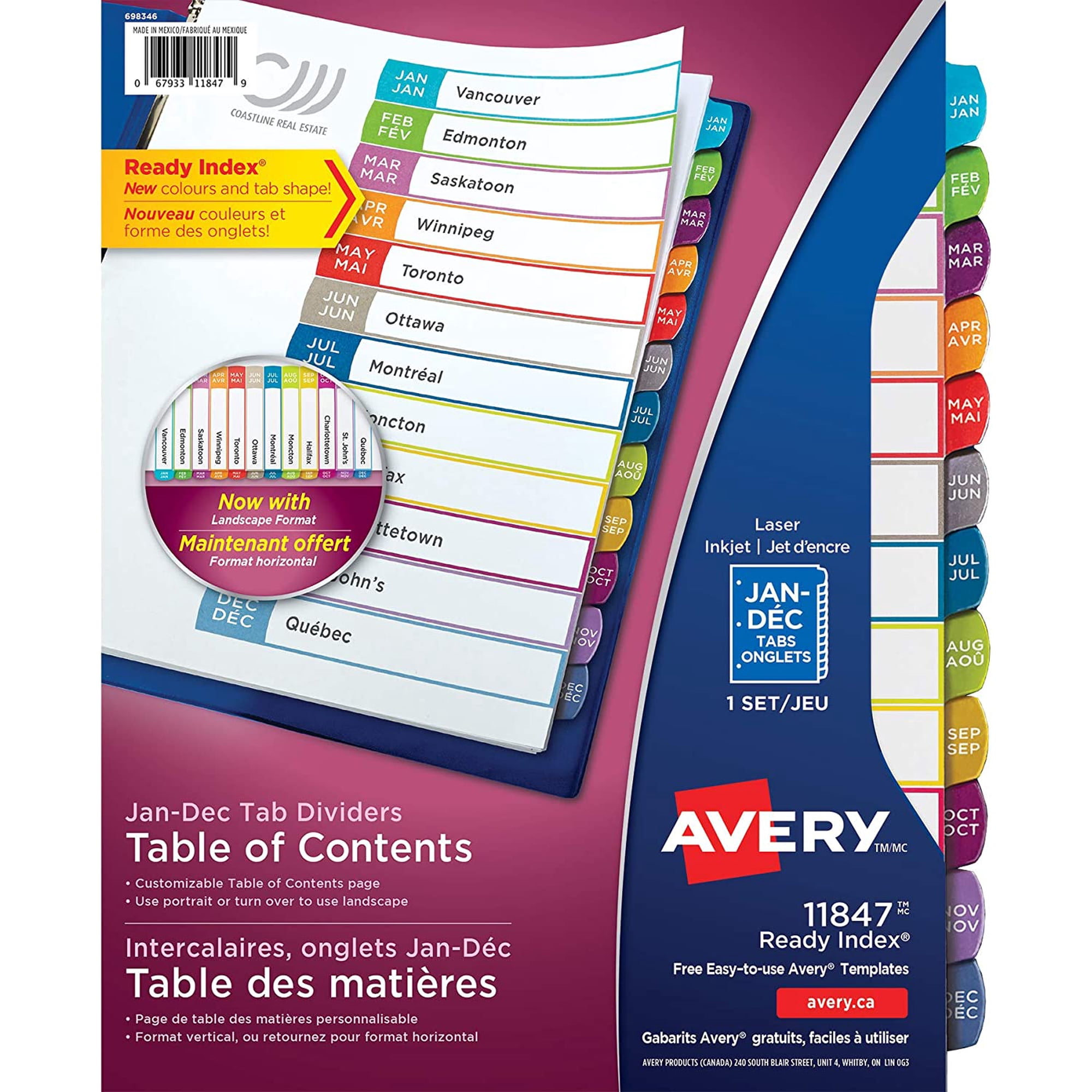 Avery Ready Index Customizable Table Of Contents Bilingual Month Dividers For Laser And Inkjet Printers Multi Colour Walmart Canada Avery Ready Index Customizable Table Of Contents Bilingual Month Dividers For Laser And Inkjet Printers Multi Colour Walmart Canada