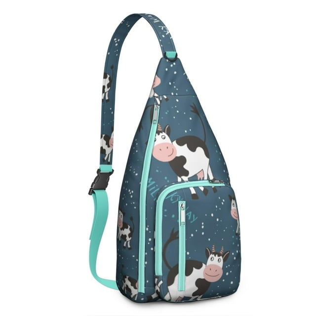 Rustic Cow Print Sling Backpack - Fashionable Black & White Cattle Design Crossbody Bag, Compact Travel Pack for Students & Photographers