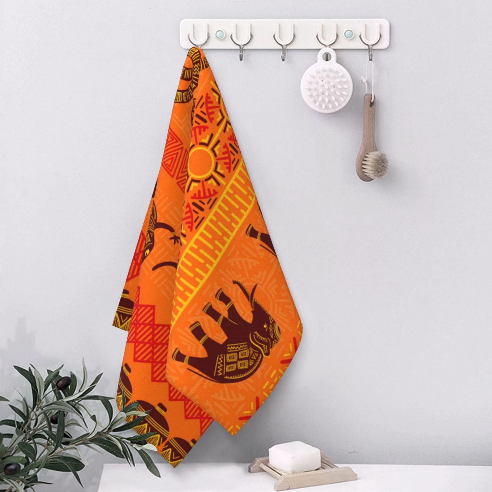 Tribal Ethnic Elephant African Geometric Lizard 27.5" x 16" Ultra Soft Hand Towel, Face Wash Cloth for Bathroom, Gym, Travel, Pool