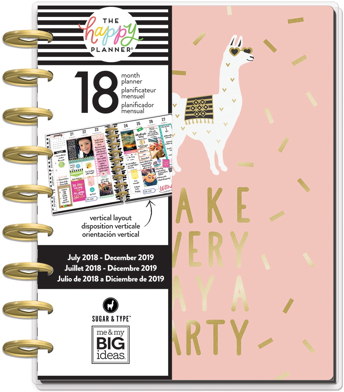 Happy Planner 18Month Dated Medium Planner 7.75"X9.75"Gold Getter