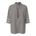 thumbnail image 4 of vigerkar Women Dressy Zipper Tops Summer Casual V Neck Mesh Panel 3/4 Bell Sleeve Loose Blouse Top Grey, M, 4 of 5