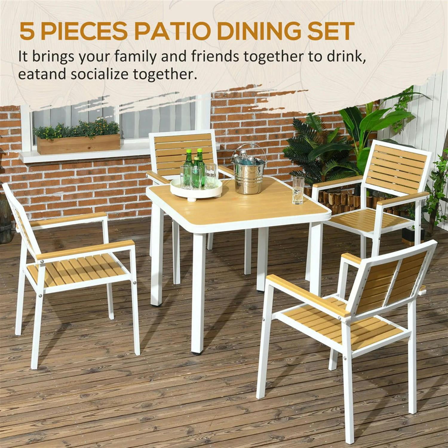 Demi Bonn Aluminum Patio Dining Set with HDPE, 5-Piece Table & Chairs, Umbrella Compatible, Outdoor Dining for Families, Yellow