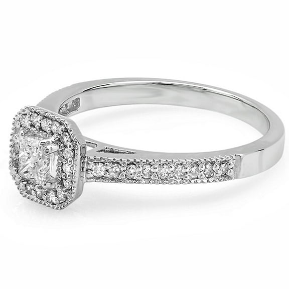 Dazzlingrock Collection 0.50 Carat (ctw) 14K Princess & Round Diamond Ladies Engagement Ring 1/2 CT, White Gold, Size 8.5