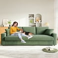thumbnail image 4 of 100" Sofa Couch for Living Room,24" Extra Deep Seat Corduroy Sofa,Wide Arm,Comfy Upholstered Oversized Loveseat,2 Pillows,Green, 4 of 7