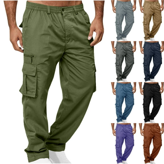 ZKCCNUK Cargo Pants for Men Solid Casual Multiple Pockets Outdoor Straight Type Fitness Pants Cargo Pants Trousers Khaki XXL on Clearance