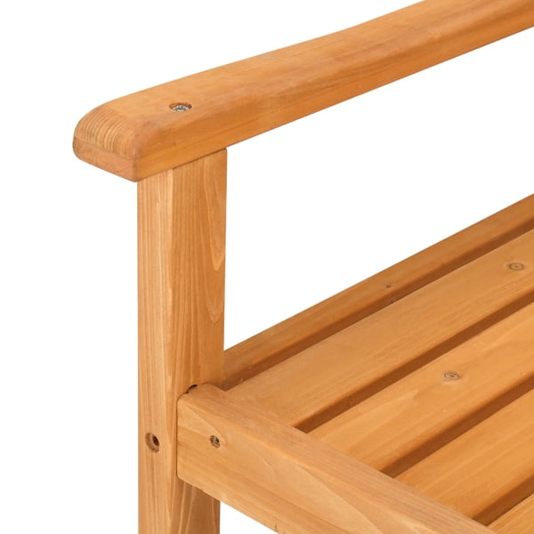 Outdoor Garden Fir Grid Back Wooden Bench Burlywood