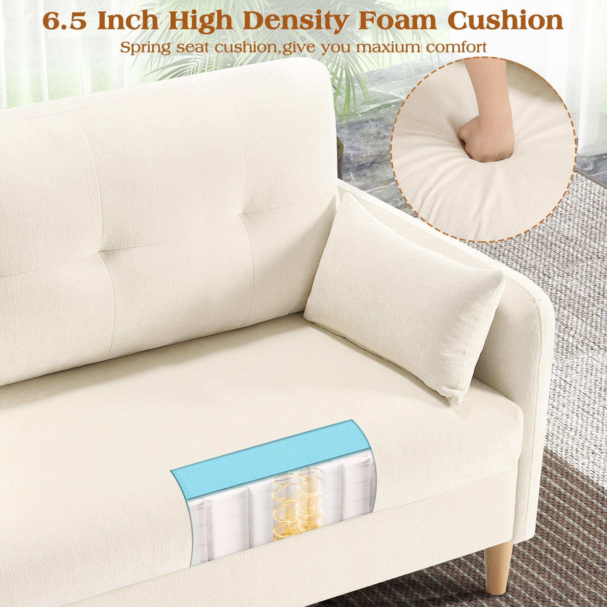 BedLuxury 47'' Wide LoveSeat, 2-seat Chenille sofa with 2 Pillows for Living Room and Small Spaces, Beige