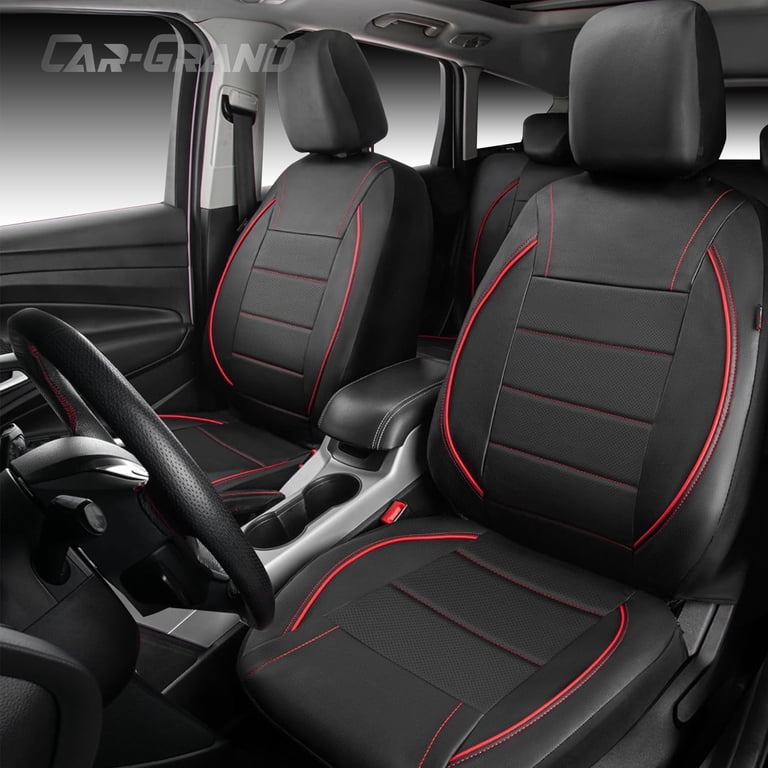 CAR-GRAND Faux Leather Front Seat Covers, Breathable Red Pair photo 5