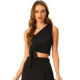 thumbnail image 1 of Camiseta sin mangas de un hombro para mujer, sin mangas, con lazo liso Negro M, 1 of 5