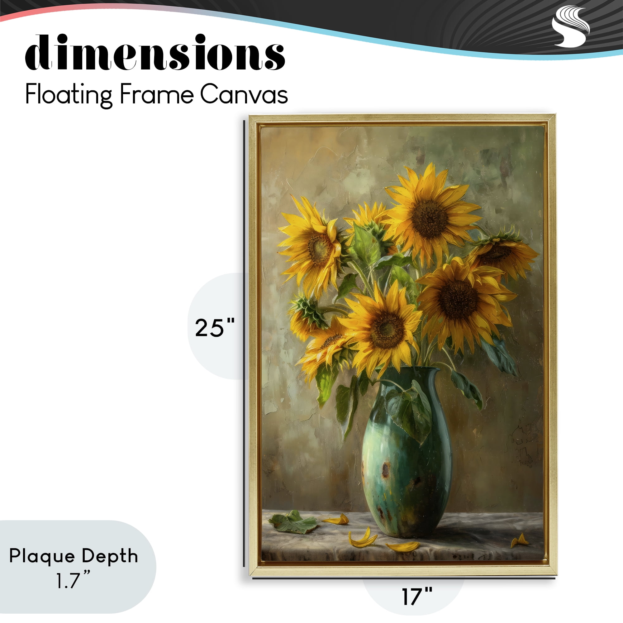 Stupell Industries Moody Sunflower Vase Gold Framed Floater Canvas Wall Art, design by Creative Studio