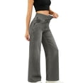 thumbnail image 2 of HAJWOH Women's Summer High Waisted Stretch Loose Fit Wide Leg Jeans Elastic Waist Denim Pants Straight Leg Trousers, 2 of 5