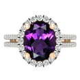 thumbnail image 2 of Dazzlingrock Collection 10X8mm Oval Amethyst & Round White Diamond Halo Style Engagement Ring for Women (0.40 ctw, Color I-J, Clarity I1-I2) in 18K Rose Gold, Size 7.5, 2 of 5