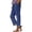 Blue, variant on Women's Cotton Linen Ankle Pants, Plaid Patchwork Hem and Elastic Waist Straight Leg Trousers with Pockets, 9/10 Length Casual Pants for Summer and Vacation-Dark Blue