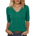 thumbnail image 2 of Women's Sweaters Casual V Neck Short Sleeve Knit Summer Pullover Sweater Tops Dark Green XL, 2 of 5
