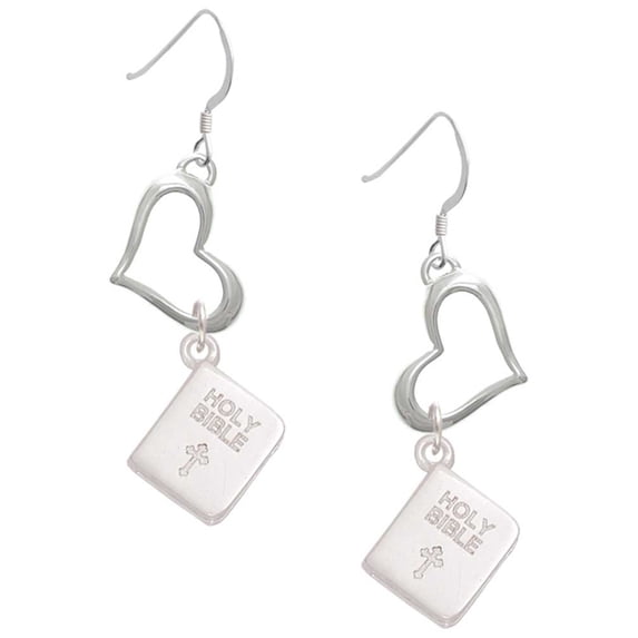 Delight Jewelry Silvertone Holy Bible Open Heart French Earrings