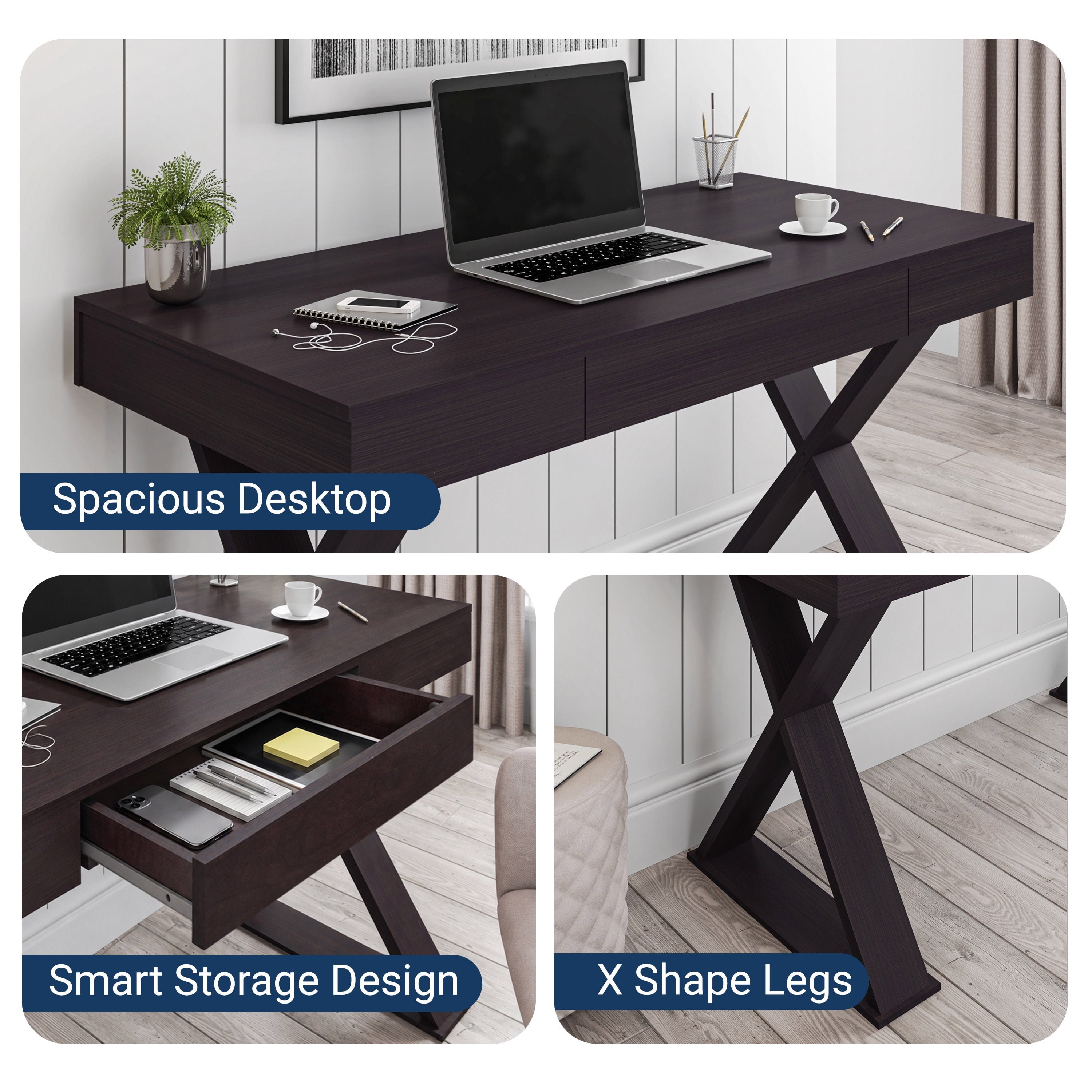 Trendy Writing Desk with Drawer, Espresso