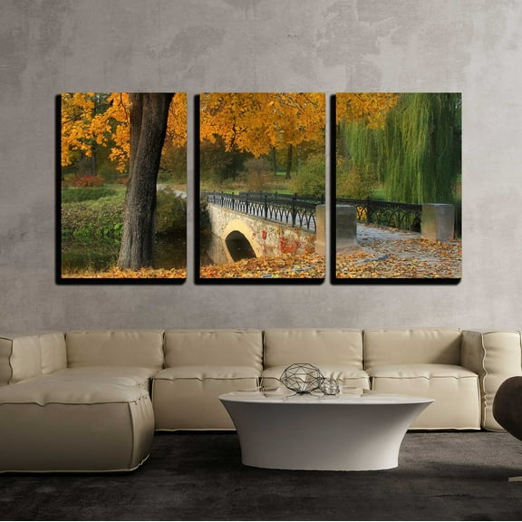 wall26 - 3 Piece Canvas Wall Art - Autumn in Old Park - Modern Home Art Stretched and Framed Ready to Hang - 16"x24"x3 Panels