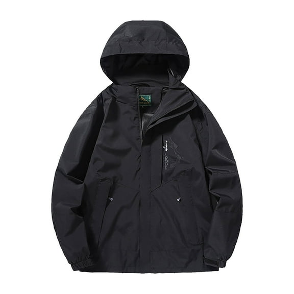 uublik Men's Windbreaker Jacket Waterproof with Hooded Hiking Coat Lightweight Rain Jacket Black