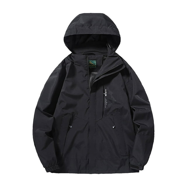 WRKEKC Heavy-Duty Waterproof Work Jacket Windproof Hooded Long Sleeve High-Visibility Durable Rain Gear for Outdoor Construction and All-Weather Work Commute Black L