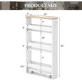 thumbnail image 4 of LOKO Slim Storage Cart, 4-Tier Rolling Cart with Handle & Wooden Top for Kitchen Bathroom Laundry Living Room Narrow Small Spaces, 5 Inches Width (White & Natural), 4 of 17