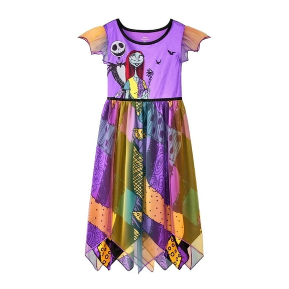 Nightmare Before Christmas Jack and Sally Satin and Tulle Halloween Nightgown, Size Small 6-6X