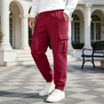 thumbnail image 2 of GEWSEY Mens Fleece Cargo Sweatpants Heavyweight Elastic Waist Pants with Pockets Baggy Drawstring Jogger Pants (Wine, 3XL), 2 of 7