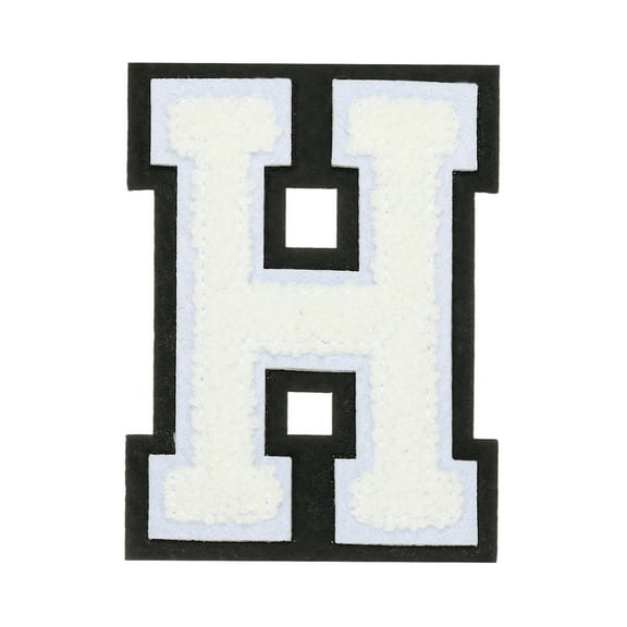 4" Chenille Letter Patches,White Chenille Initial A-Z Patches (Letter H)