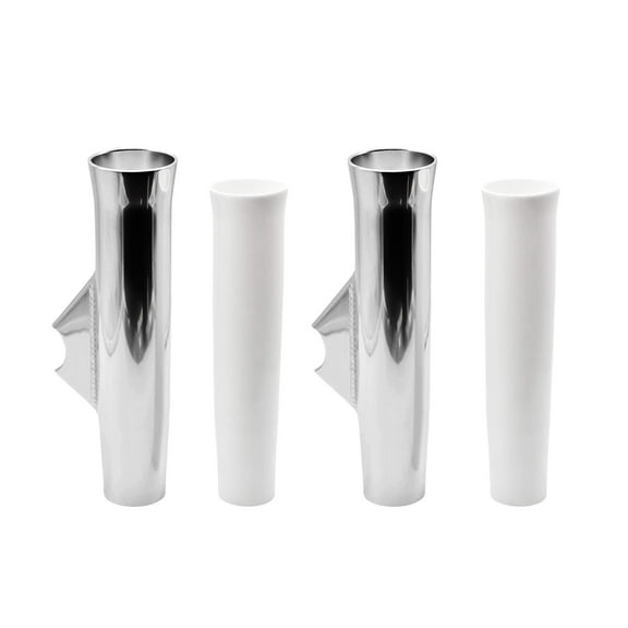 MARINE CITY Adjustable Fishing Rod Holder, White Anodized Aluminum, Flared Weld-on, Vinyl Insert 10 Length, 1-1/2 Dia, for Boats, Yachts, Marines Pack of 2