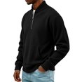 thumbnail image 3 of Fmbrln Mens Quarter Zip Sweatshirt Ribbed Stand Collar Long Sleeve Shirts Fall Winter Solid Color Fashion Casual Pullover Tops with Pocket Black M, 3 of 6