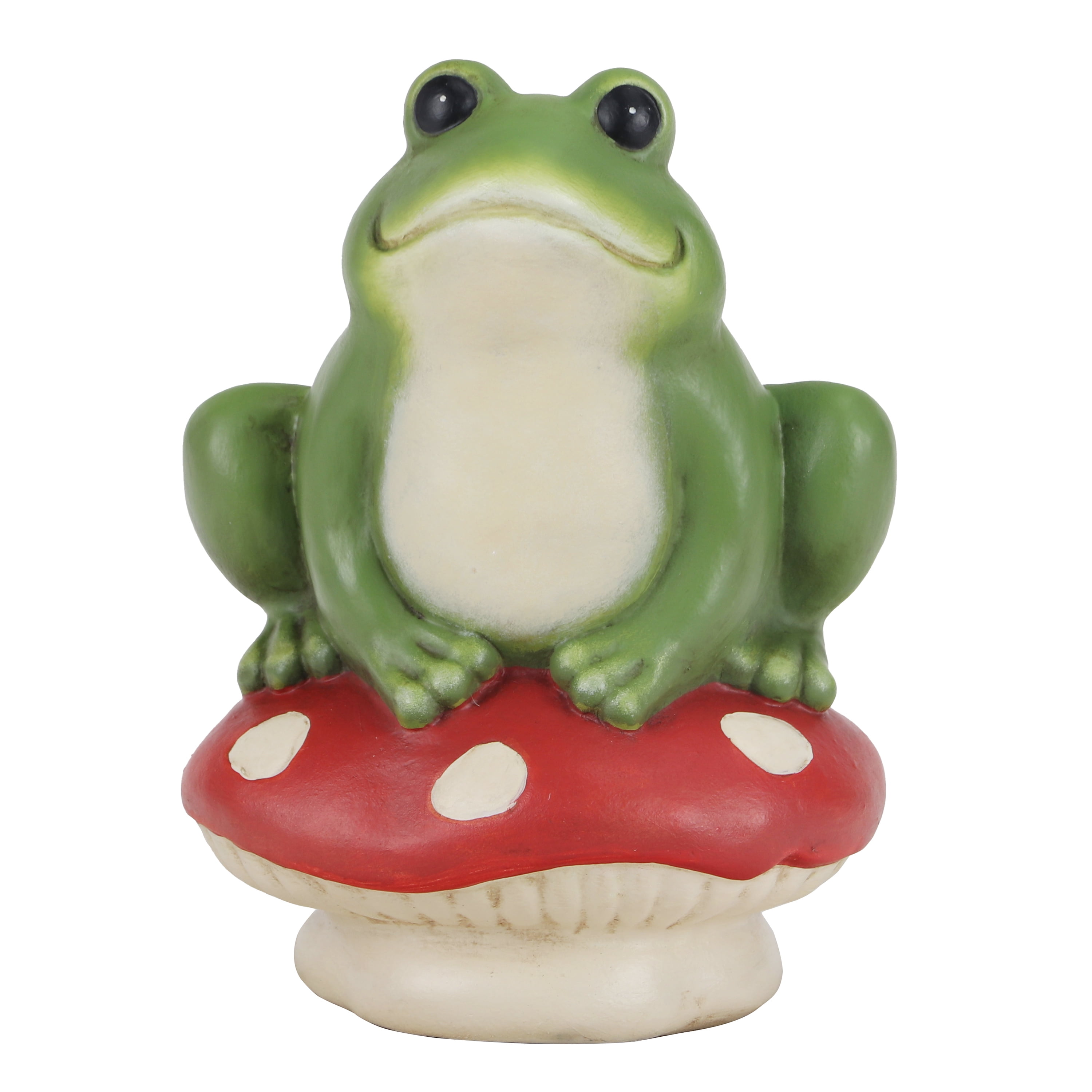 Mainstays Outdoor Frog on Red Mushroom Garden Statue, 6 in L x 4.75 in W x 8.5 in H