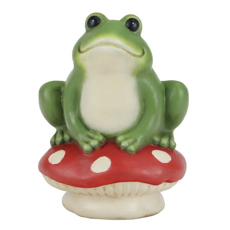 Mainstays Outdoor Green Frog on Red Mushroom Garden Statuary, 6 in L x 4.75 in W x 8.5 in H