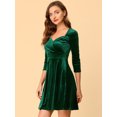 thumbnail image 4 of INSPIRE CHIC Robe de Fête Évasée pour Femme d'Halloween en Velours à Encolure Cœur, Manches 3/4, Taille Très Grande, Vert Foncé, 4 of 6