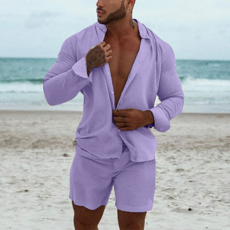 Winter Purple Mens Outfits 2 Piece Dress Men Round Neck Long Winter Purple Mens Outfits 2 Piece Dress Men Round Neck Long