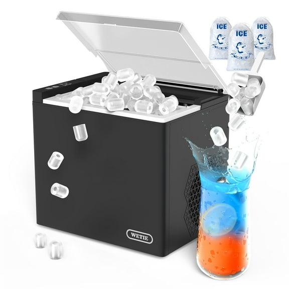 WETIE Countertop Ice Maker, 9 Bullet Ice Cubes in 6 Mins, 2 Ice Sizes, 26 lbs/24H with Removable & Washable Ice Tray & Scoop, with Self-Cleaning Function for Home/Kitchen/Camping/Party