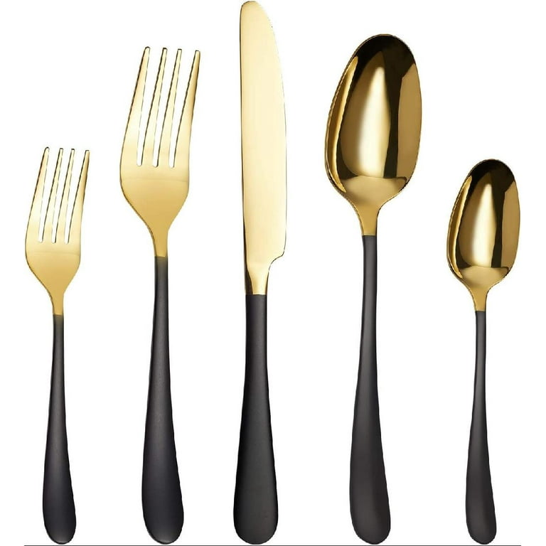 Black and Gold Silverware Set Gold Silverware Set with Black