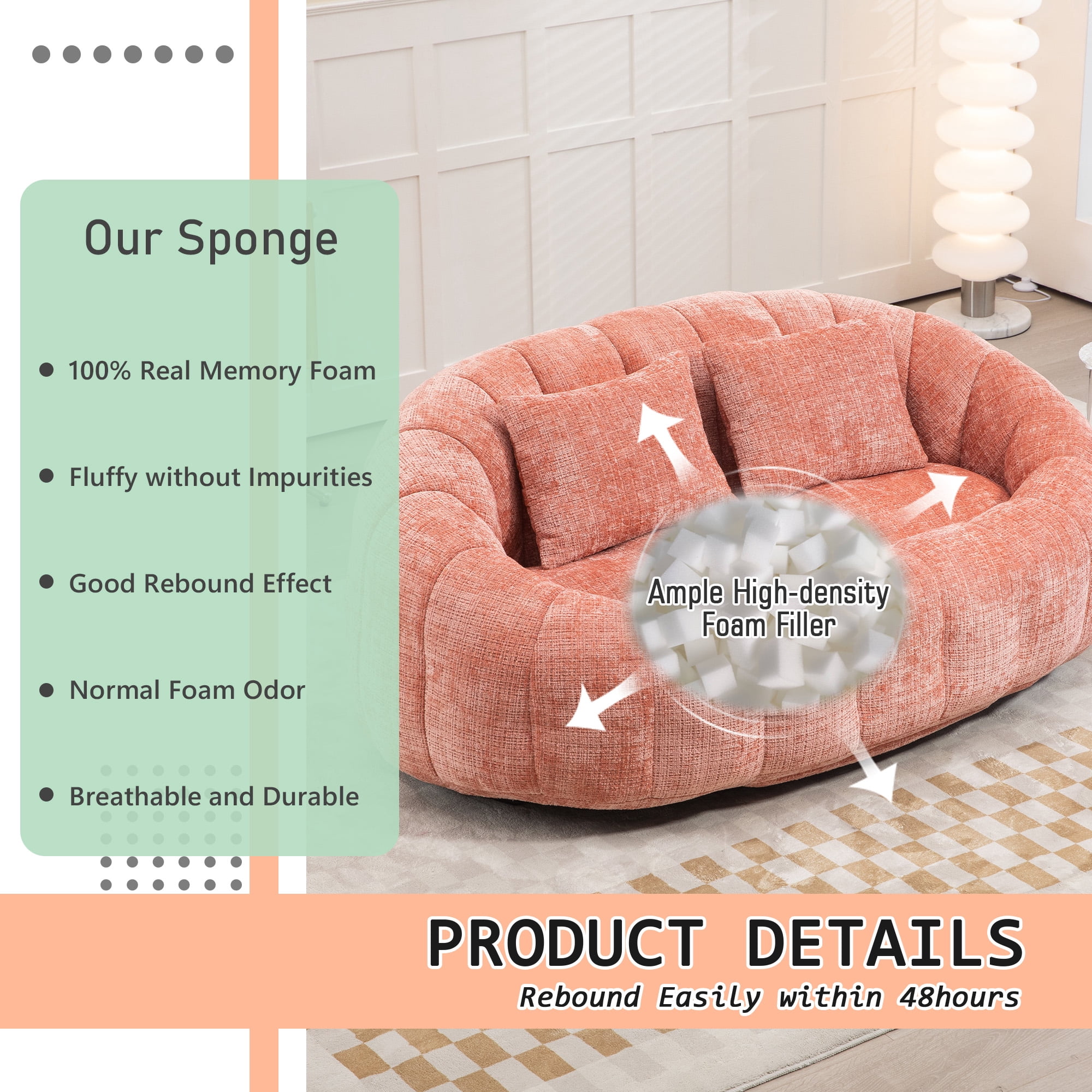 MOONMISS Chenille Loveseat Size Durable Chenille Fabric High Back Loveseat-Pink