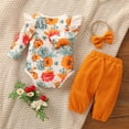 thumbnail image 4 of PatPat Baby 3pcs Romper and Solid Waffle Trouser Set,Floral Print Flutter Long Sleeve Jumpsuit Overall Winter Infant Girls Outfits,0-18 Month, 4 of 9
