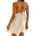thumbnail image 3 of Sentmoon Robe de Plage Grande Taille Fête Sans Manches Col Rond Mignonne Robes de Printemps Printemps Couleur Unie Coupe Régulière Bretelles Spaghetti Robe Cocktail pour Femmes Mode Urbaine pour le Travail et le Bureau Kaki TG, 3 of 5