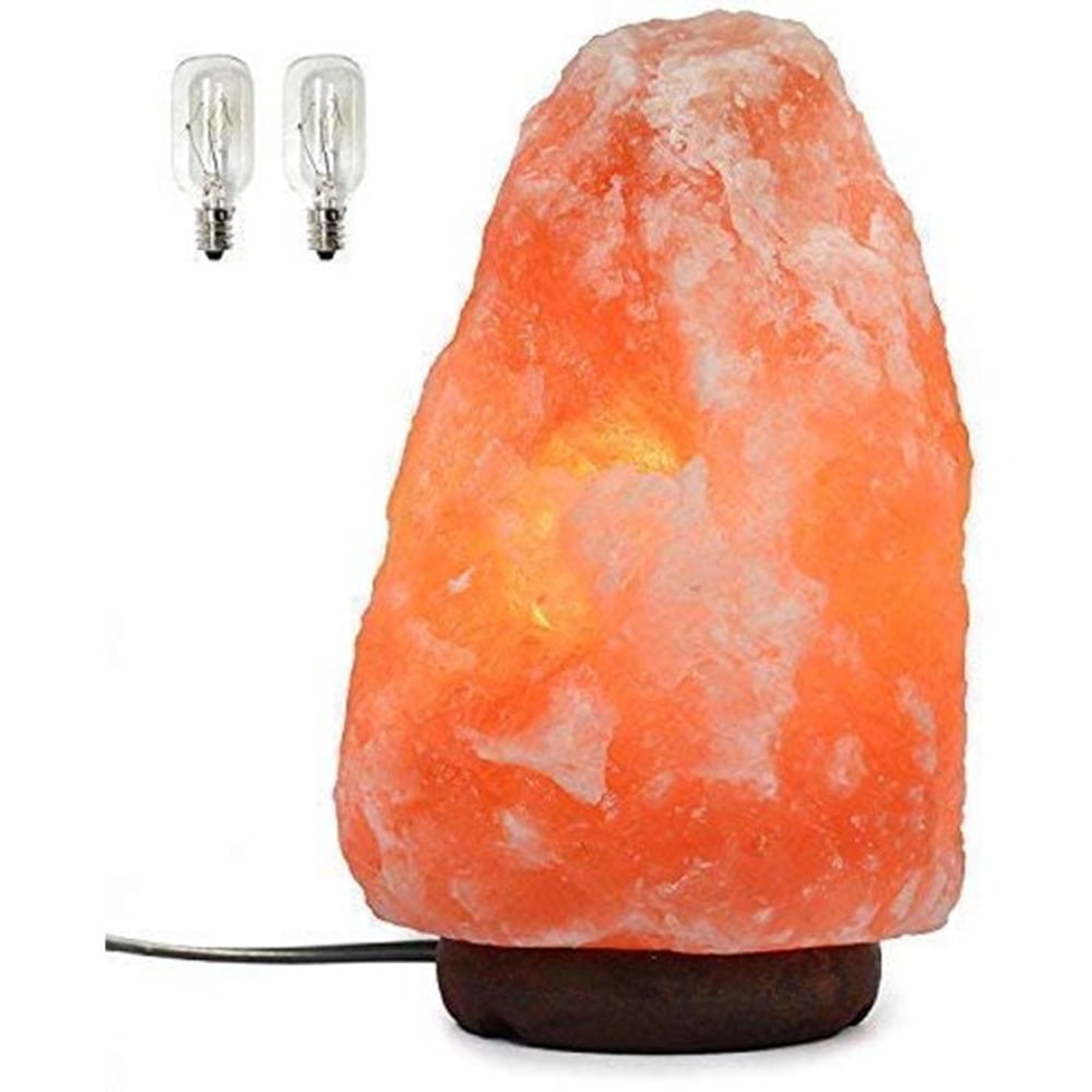 Natural Hand-Carved Himalayan Salt Lamp With Wood Base - Pink Crystal, 6-11 Lbs, From Pakistan